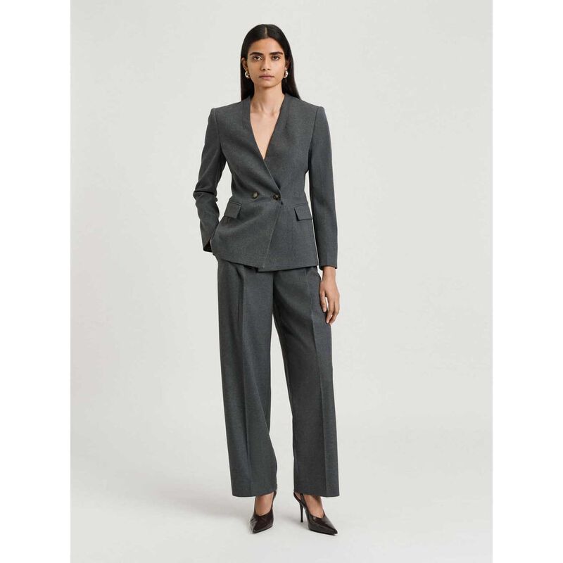 Veronika Maine Melange Suiting Collarless Blazer image number 3